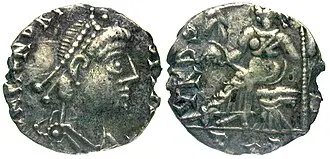 Münze: de:Siliqua, Karthago, Silber, im Namen des weströmischen Kaisers Honorius
