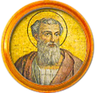 Médaillon de la frise des papes à Saint-Paul-hors-les-Murs. Il s'agit d'une mosaïque représentant Pontien, 18e pape de l'Église catholique (21 juillet 230-28 septembre 235). Il fait partie de la série de médaillons voulue par Grégoire XVI destinée à remplacer ceux de l'ancienne basilique après l'inc